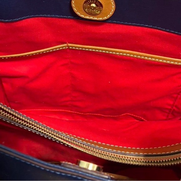 Navy Blue & Tan Leather Tote Bag - Classic Two-Tone Shoulder Bag - Picture 7 of 8